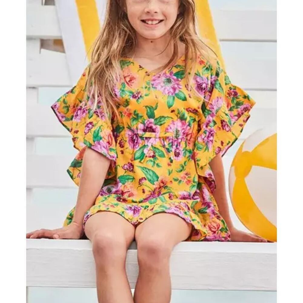 Janie & Jack Puff Girls Size 6 Floral Ruffle Swim Cover Up Beach Dress NEW